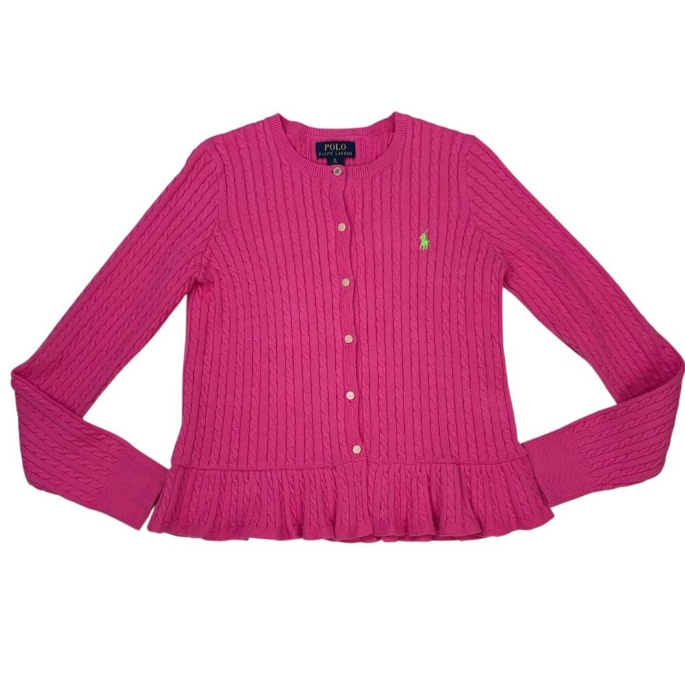 Polo by Ralph Lauren Girls Pink Cable Knit Peplum Cardigan